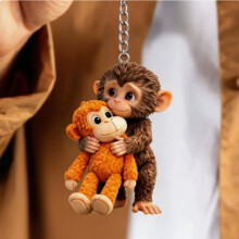Cute Hugging Monkey Acrylic Keychain, Animal Bag Charm Key Ring for Backpack, Purse and Car Keys