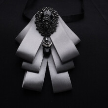 (SilverGray)Mens Elegant Korean Suit Shirt Bow Tie Wedding Grooms Heartshaped Accessory Lapel