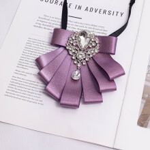 (DeepPurple)English Style Bow Tie And Lapel Pin Set Made Of Polyester For Grooms Groomsmen And