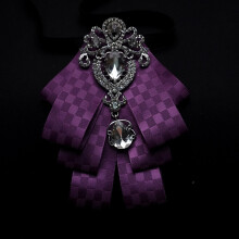(PurpleCheck)Adults Widewidth Mens Bow Tie With Spliced Material And Heartshaped Corsage For Formal Events