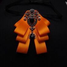 (OrangeWhiteDiamond)Adults Widewidth Mens Bow Tie With Spliced Material And Heartshaped Corsage For Formal Events
