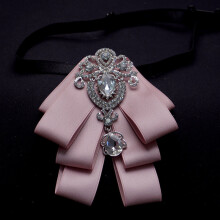 (LightPinkWhiteDiamond)Adults Widewidth Mens Bow Tie With Spliced Material And Heartshaped Corsage For Formal Events