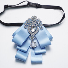 (SkyBlueWhiteDiamond)Adults Widewidth Mens Bow Tie With Spliced Material And Heartshaped Corsage For Formal Events