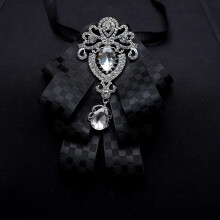 (BlackCheck)Adults Widewidth Mens Bow Tie With Spliced Material And Heartshaped Corsage For Formal Events