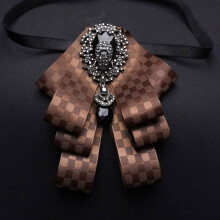 (CheckeredBrown)Mens Elegant Korean Suit Shirt Bow Tie Wedding Grooms Heartshaped Accessory Lapel