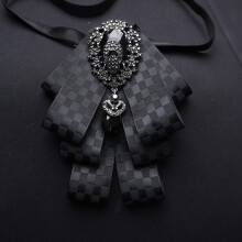(CheckeredBlack)Mens Elegant Korean Suit Shirt Bow Tie Wedding Grooms Heartshaped Accessory Lapel