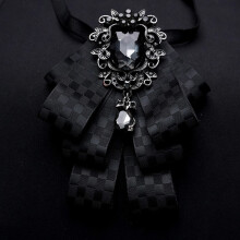 (CourtBlackCheckered)Hanbone Mens Fashionable Suit Shirt With Multipattern Butterfly Bow For Special Dress Occasion