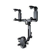 Car Phone Mount for Rear View Mirror, 360 Degree Rotatable Retractable Holder with Adjustable Grip