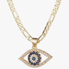 Evil Eye Pendant Necklace for Women, 18K Gold Plated Cubic Zirconia, 3mm Figaro Chain, 45.7/55.9 cm