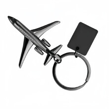 Nyckelring med modern flygplansmodell, graverbart metallflygplanshänge, souvenirgåva till kabinpersonal, svart finish