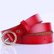 (Red)Cinto feminino vintage fivela redonda cor sólida cintos finos acessórios de roupas