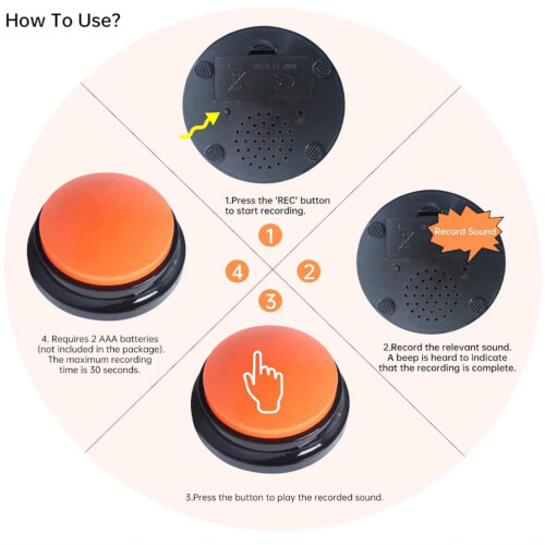 8 Pack Voice Recording Buttons for Dog Communication, 30 Second Record and Playback Buzzer for Pet Training, Study, Offi 2