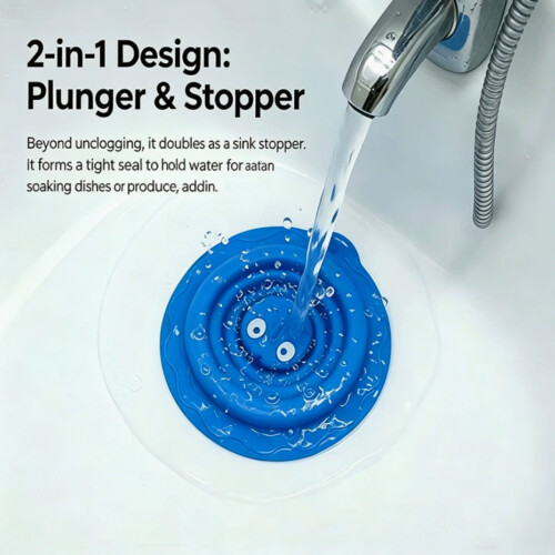 2 Pack Silicone Press-Type Drain Opener for Kitchen Sinks, Washbasins and Floor Drains, Easy Unclogging Tool 1