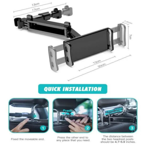 Car Tablet Holder Extends to 25 cm, 360 Degree Rotation, Compatible with 4.4-11 Inch Tablets, Adjustable Mount for Dashb 1