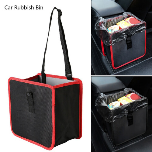 (Black)Car Rubbish Bin Waterproof Foldable Auto Trash Bag Litter Container Garbage 2
