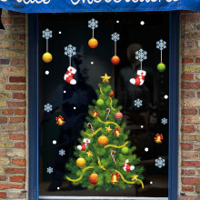 (Tree-60*90cm)Joyeux Noël Stickers Fenêtre Noël Nouvel An Décalcomanies Père Noël Renne Claus
