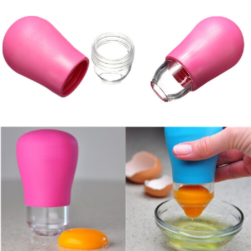 (Rose Red)Kitchen Silicone Egg Separator Suction Function Home Cooking Baking Supplies 2