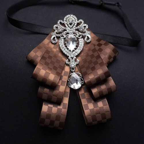 (DeepBrownCheck)Adults Widewidth Mens Bow Tie With Spliced Material And Heartshaped Corsage For Events Formal