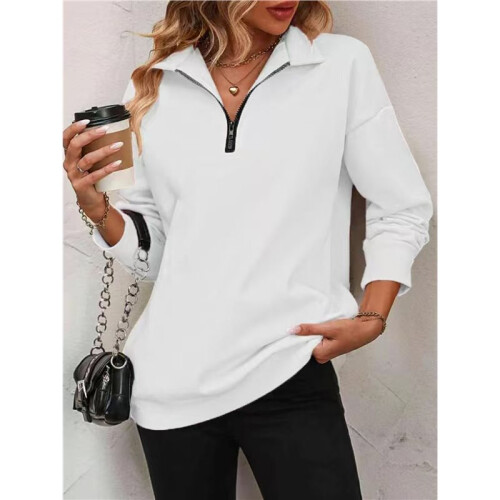 Womens Quarter Zip Mock Neck Drop Shoulder Long Sleeve Sweatshirt White M 1