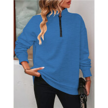 Kvinnors Kvart Zip Mock Neck Drop Shoulder Långärmad Sweatshirt Kungsblå M