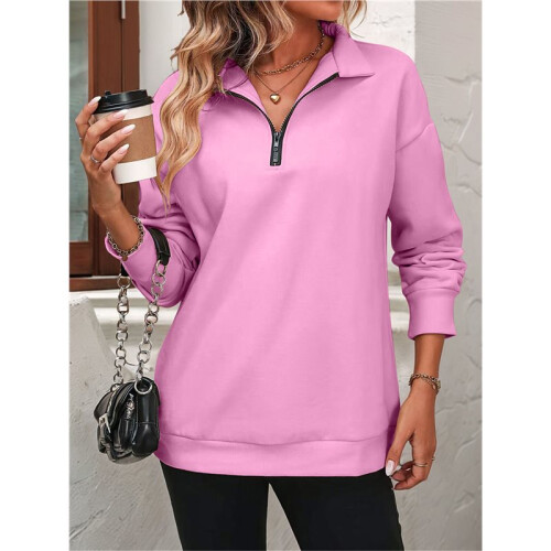 Womens Quarter Zip Mock Neck Drop Shoulder Long Sleeve Sweatshirt  M 1