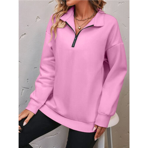Womens Quarter Zip Mock Neck Drop Shoulder Long Sleeve Sweatshirt  M 2
