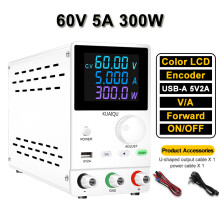 KUAIQU Alimentation de Laboratoire DC 0-30V 0-10A, Régulateur de Tension 300W Blanc 60V 5A
