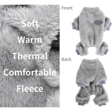 Hundepyjama für kleine Hunde, warmer Winter-Hundepullover mit Leinenring, weiche Fleece-Hundebekleidung in Grau und Rosa