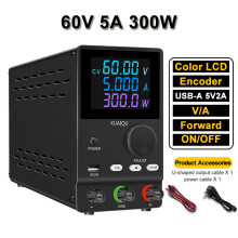 KUAIQU Alimentation de laboratoire 0-30V 0-10A, Régulateur de tension réglable 300W, Noir, 60V 5A