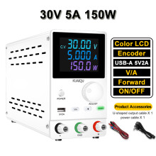 KUAIQU Alimentation de laboratoire 0-30V 0-10A, Régulateur de tension réglable 300W, Blanc