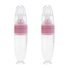 2 Stück Baby Silikon Fütterflasche Löffel Babynahrungs-Spender mit Standfuß für Säuglinge zum Füttern