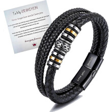 Armband aus Edelstahl und Leder für Herren und Jungen, inspirierendes Armband mit Botschaft „Ich werde immer bei dir sei