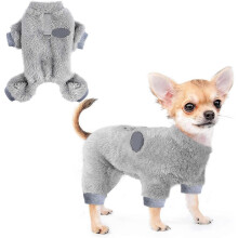 Hundepyjama für kleine Hunde, warmer Winter-Hundepullover mit Leinenring, weiche Fleece-Hundebekleidung in Grau und Rosa