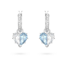 Silver Plated Pave CZ Huggie Earrings, Split Heart Clear & Light Blue CZ Chic Romantic Design 5653565