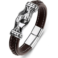 Geflochtenes Armband aus echtem Leder für Herren mit Magnetverschluss aus Edelstahl, modisch und hochwertig