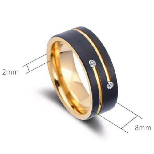 Stilfuld 8 mm bred vielsesring til mænd i rustfrit stål med indlagte sten 1