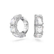 Silver Plated Rectangular Cut CZ Huggie Earrings, Chic Glam Design 5654557