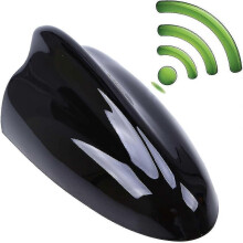 Antena de coche negra con amplificador, diseño aerodinámico y recepción estable para uso exterior