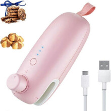 Mini laukun sulkija, kannettava USB-ladattava 3-in-1-sulkija, leikkuri ja pidike, ihanteellinen lahjaksi, pitää elintarv