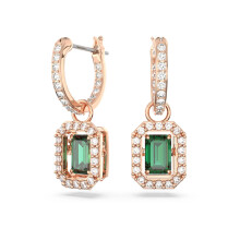 Rose Gold Plated Pave CZ Huggie Earrings with Green Emerald Drop, Chic Luxe Design 5650068