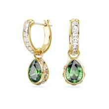 Gold Plated Baguette CZ Huggie Earrings with Green Pear Drop, Chic Vibrant Design 5662922