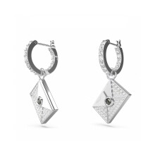 Silver Plated Pave CZ Huggie Earrings with Envelope Drop, Chic Romantic Design 5665864