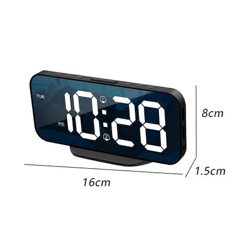 LED mirror alarm clock large digital display snooze clock dual USB charging desk clock wall clock 1