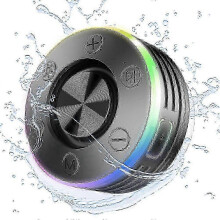 Portable Mini Bluetooth Speaker, IPX7 Waterproof Dustproof Shockproof, RGB LED Lights, Built-in FM Radio, Suction Cup for Bathroom Show