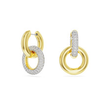 Gold Plated Interlocking Ring Pave CZ Huggie Earrings, Chic Bold Design  5668818