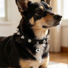 New cowhide pet collar with bell, genuine leather alloy rivets, cat collar neck with traction rope, leather dog neck