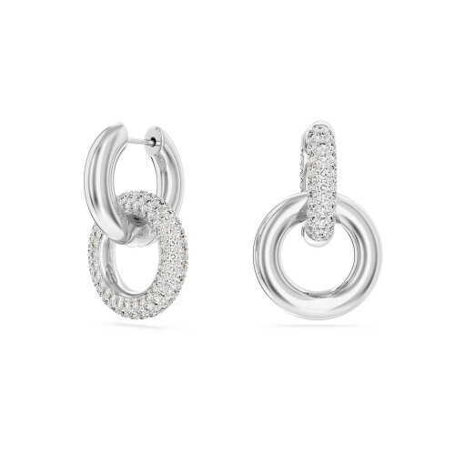 Silver Plated Interlocking Ring Pave CZ Huggie Earrings, Chic Bold Design  5671807