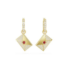Gold Plated Pave CZ Huggie Earrings with Envelope Drop & Red Seal, Chic Romantic Design 5665865