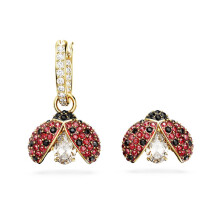 Gold Plated Pave CZ Huggie Earrings with Ladybug Drop, Chic Whimsical Design  5666131