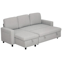 L Sofa Bed, with Storage - Light Grey